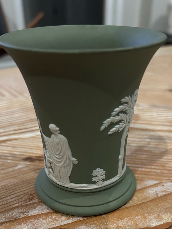 Wedgwood Other - Wedgwood Green Jasperware Vase with White Relief